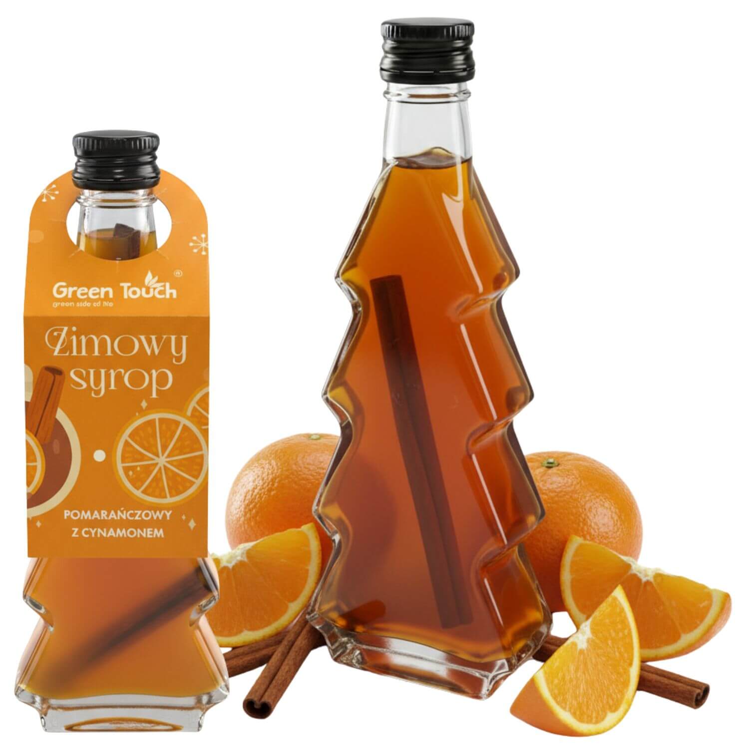Syrop zimowy pomarańczowy z cynamonem 200 ml butelka choinka do herbaty