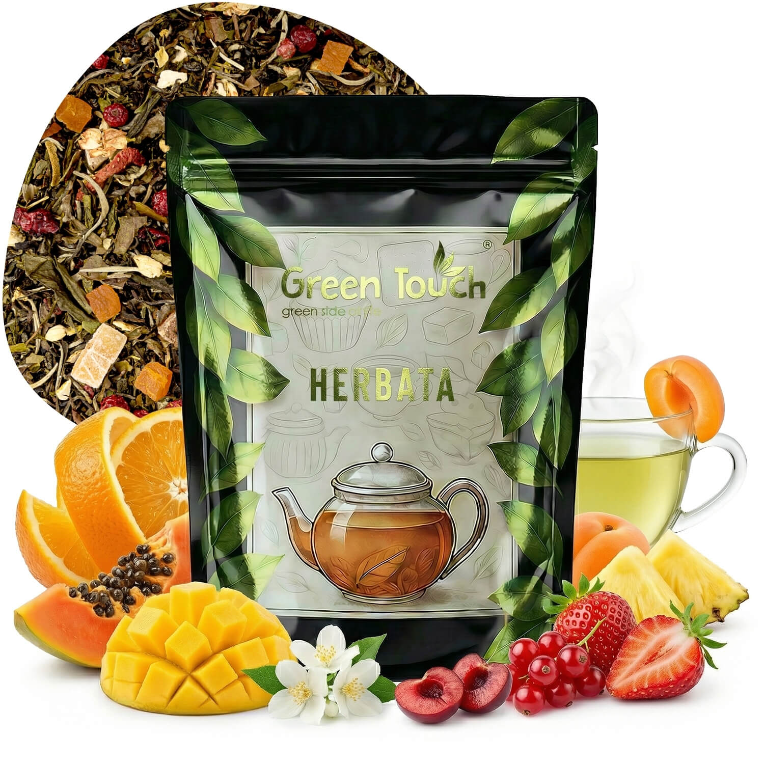 Herbata zielona Biała Perła 50 g herbata premium z papają, porzeczką i nutą pomarańczy