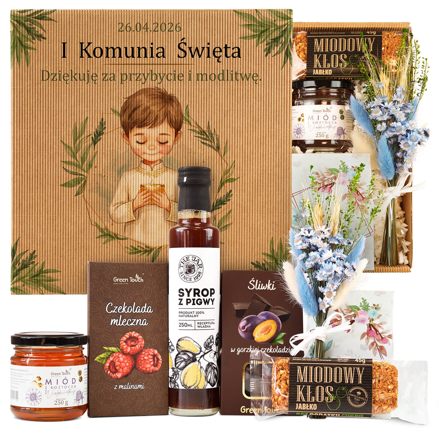 Zestaw prezent podziękowanie dla chrzestnych dziadków komunia z nadrukiem od chłopca